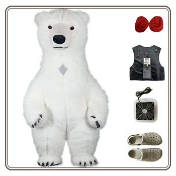2023 Uued Täispuhutavad Jääkaru Maskott Sünnipäeva Kingitus Kantavad Jalgsi Karu Valge Polar Bear(Karu + Ventilaator+ Lips+ Seljakott)