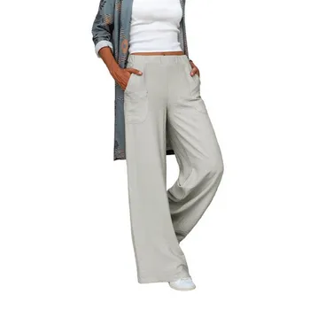 2023 Uus Sügis-Talvine Naiste Püksid (Solid Color Elastne Vöökoht Lahti Lai Jalg Püksid Streetwear Vabaaja Tasku Naiste Pikk Pant
