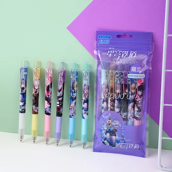 24 Tk/palju Anime Honkai: Star Raudtee Vajutage Geeli Pliiats 0,5 mm Musta Tindiga Pliiatsid Stationery Office koolitarbed