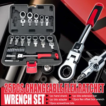 25-osaline Komplekt, muutuva nurga all Reguleeritav Pea Ratchet Wrench Set Pakendada Remondi Tööriist Koostisega Komplekt