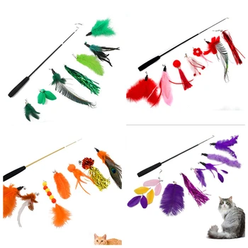 8PC Asendamine Feather Cat Toy Kass Kinni Bell Kass Sulg Teaser Võlukepp Pet Kassipoeg Interaktiivne Mänguasi Ülestõstetav Kassi Tarvikud