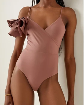 Asümmeetriline õlarihm Ujumistrikoo 3D Lill Sexy Bikini Push Up Slim Puhkus Supelrõivad 2023 Naised Ühes Tükis Beach trikoo