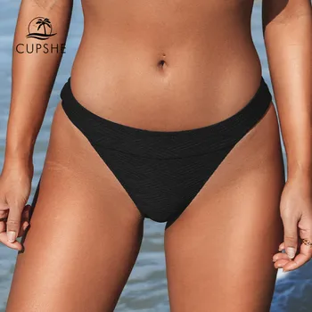 CUPSHE Must Reljeefne Thong Madal Vöökoht Bikini Bottom Ujumistrikoo Naistele, Seksikas Kõrge Lõigatud Aluspüksid 2023 Eraldi Brasiilia Lühike