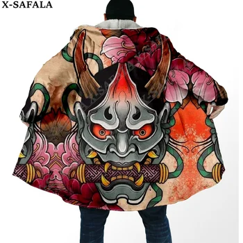 Jaapani Samurai se i re s Mask Tätoveering Warrior Overcoat Mantel 3D Print Paks Soe Kapuutsiga Varjatud Mehed Hingav Fliis Unisex-3