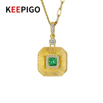 KEEPIGO S925 Sterling Silver Lab Kasvanud Emerald 18K kullatud Gemstone Ripats Kaelakee Naiste Vahuveini Trahvi Ehteid Kingitus