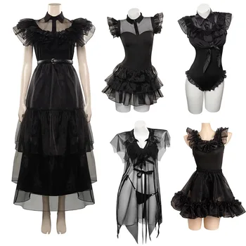 Kolmapäev Addams Kolmapäev, Cosplay Naine Tüdrukud Kleit, Kostüüm Musta Gooti Kombekas Supelrõivad Halloweeni Karneval Roleplay Ülikond