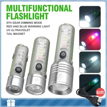 LED High Power Led Taskulambid 8 Režiimid USB Laetav Taktikaline Taskulamp MINI Multifunktsionaalne Telkimine Laterna Tugeva Magnetiga