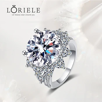 LORIELE Valge kullatud 10CT Moissanite Ring Naiste Bridel Luksus Teemant Pulm Bänd 100% 925 Sterling Hõbe Rõngad 14mm