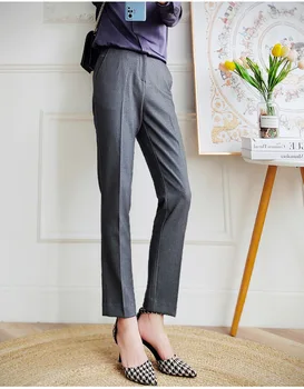 Naiste Kõrge Vöökoht Püksid (Solid Color Slim Paigaldamise Tikitud Sirge Jalg Püksid Kevad Sügis 2023 Uus