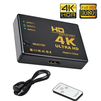 Nku HDMI-Ühilduvate 1.4 Splitter Lüliti 4K 1080P 3-in 1-Välja Vahetaja 3 Port Valija 3x1 koos Puldi arvutile, PS3 PS4 HDTV