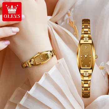 OLEVS Uus Kuld Volfram Terasest Käevõru Luxury Crystal Naiste Kellad Mood Elegantne Veekindel Lady Tüdruk Käekellad Kvartsist Vaadata