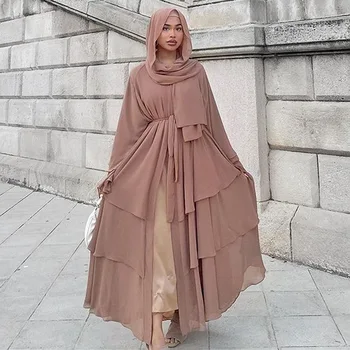Sifonki Avatud Abaya Kihiline Naised Seal Kaftan Dubai Luksuslik Türgi Moslemi Kleit Islam Rüü Aafrika Kimono Femme Riided Kauhtana Mood