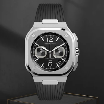 Specht&Söhne uustulnukad 42MM Mens Kellad Jaapan VK63 Multi-funktsionaalne Quartz Watch Kummist Rihm Helendav Sapphire Veekindlus
