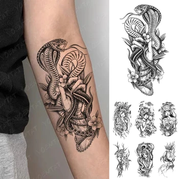 Veekindel Ajutine Tätoveering Kleebis Tume 3D Cobra Madu Seksikas Medusa Ehted Lilled Tatto Body Art Käe Võltsitud Tätoveeringud Mehed Naised