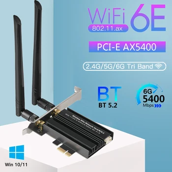 WiFi 6E 5400Mbps Tri Band 2.4 G/5G/6Ghz Traadita Gigabit Võrgu Kaart PCIE Adapter Bluetooth 5.2 WiFi Adapter Win 10/11