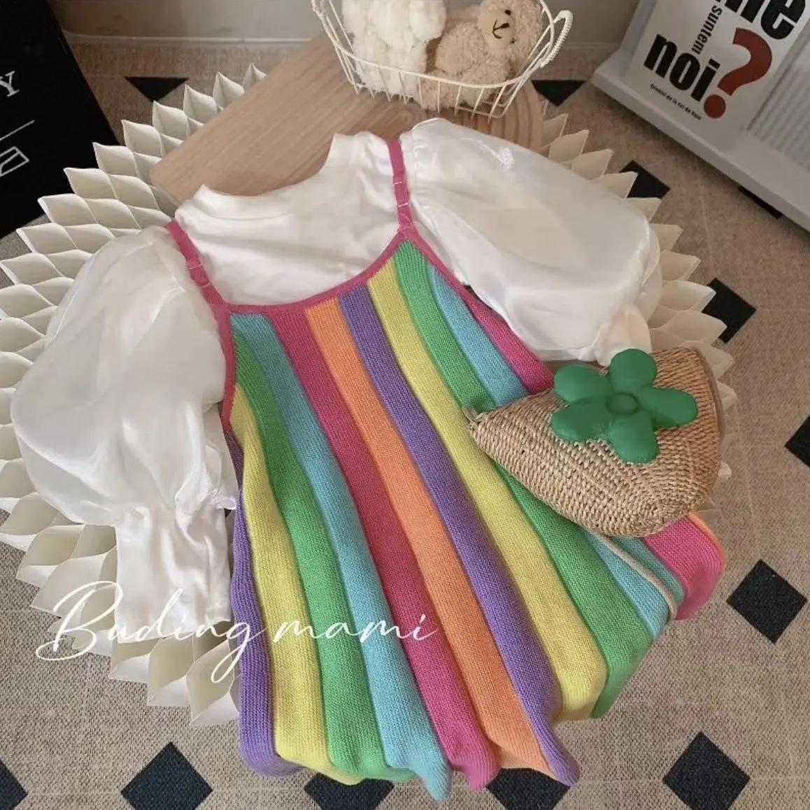 Tüdrukute Kevad ja Suve Riiete Komplekt Triibuline Kleit Rainbow Lapsed, Beebi Tüdruk Stiilne Seelik Kaks rõivakomplekti