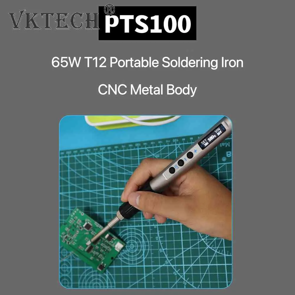 PTS100 T12 PD 5-65W 20V Kaasaskantavad Elektrilised jootekolb CNC Metall Keha Temperatuur Reguleeritav Jootma Keevitus Jaam