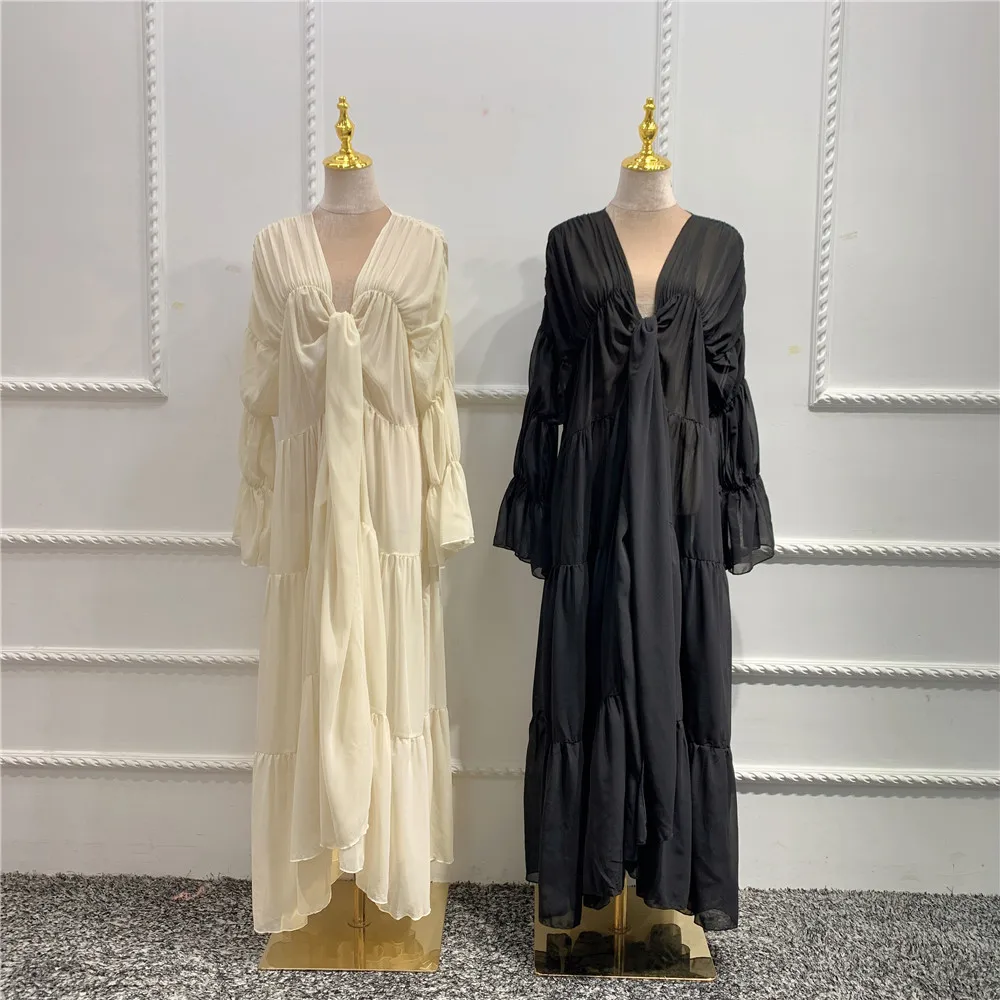Uus Ruffles Avatud Abaya Dubai Türgi Moslemi Naised, Maxi Kleit, Lips Ees Jalabiya Seal Kaftan Kimono Jakk Ramadan Eid Rüü Kleit