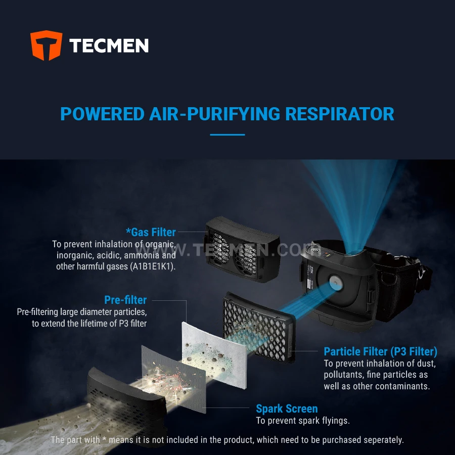 TECMEN FREFLOW V3 Jõul Õhku Puhastav Respiraator-s Keevitamine Kiiver PAPR Tööstus-Fed 