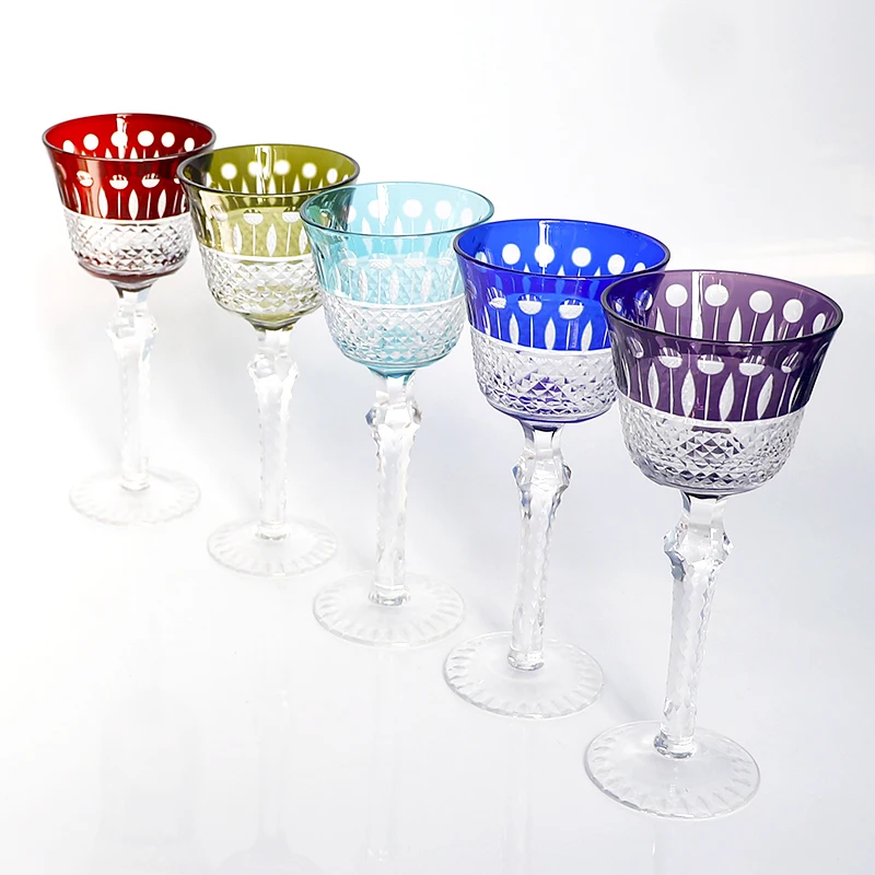 Kõrge Kvaliteediga Edo Kiriko Jalaga Veini Klaasist Käsitsi valmistatud Šampanja Pokaalilaadse Värvikas Komplekt 5oz 1tk