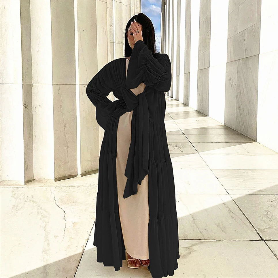 Uus Ruffles Avatud Abaya Dubai Türgi Moslemi Naised, Maxi Kleit, Lips Ees Jalabiya Seal Kaftan Kimono Jakk Ramadan Eid Rüü Kleit